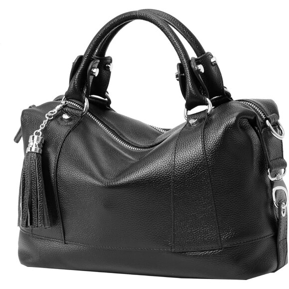 Black Genuine Leather Purse for Women – Spacious Satchel and Crossbody Style